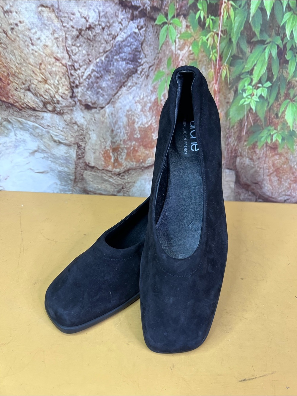 ARCHE Black Square Toe Minimalist Slip-On Heels, Made in France, 40 - Picture 3 of 13